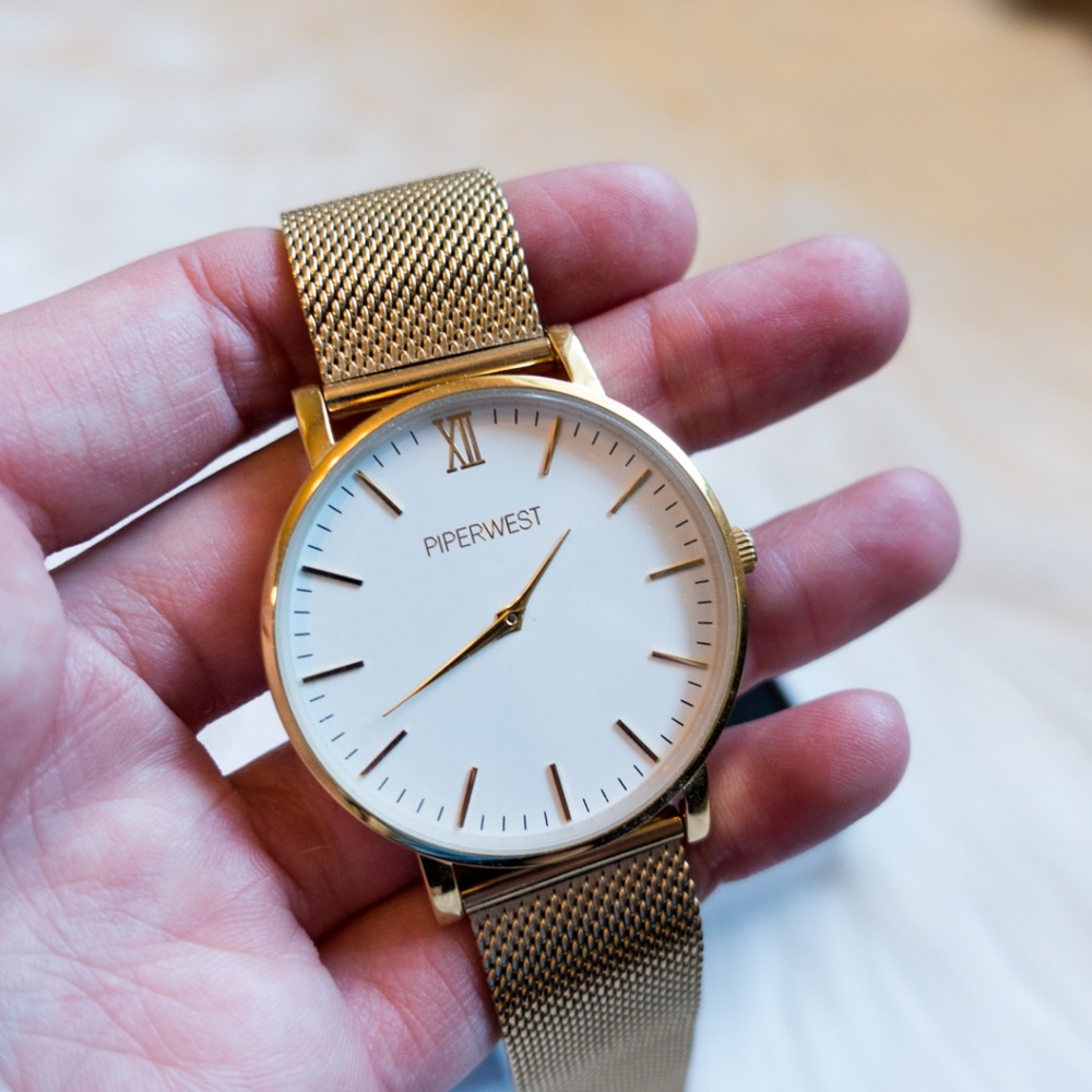 Piper West Gold Mesh Minimalist 42mm Watch